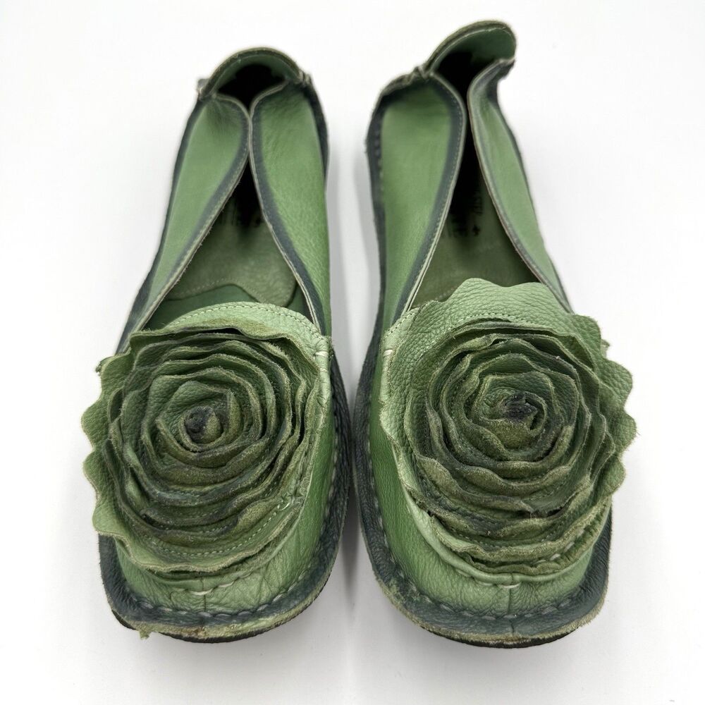 L’Artiste Spring Step Dezi Green Leather Rose Flower Flats Women EU 40 US 9 - Picture 2 of 11